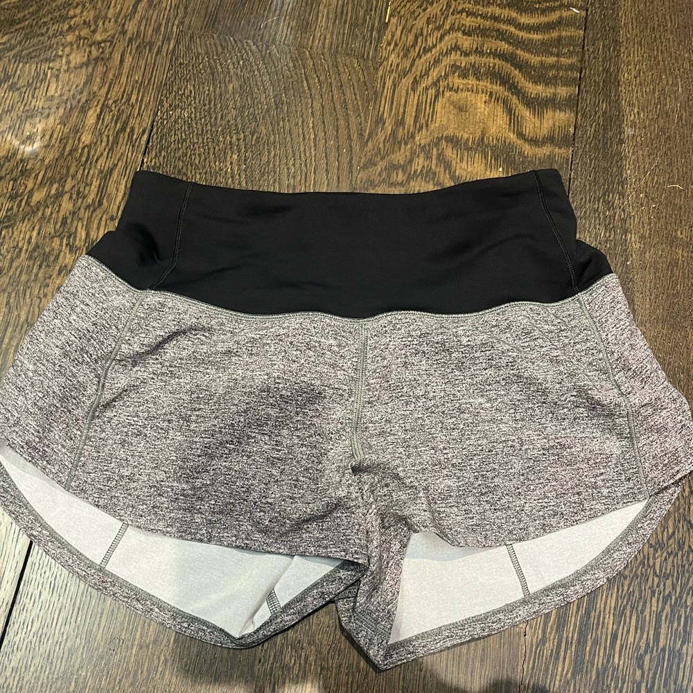 Lulu lemon gray shorts with black waste band,low rise speed ups, Length: 2.5.